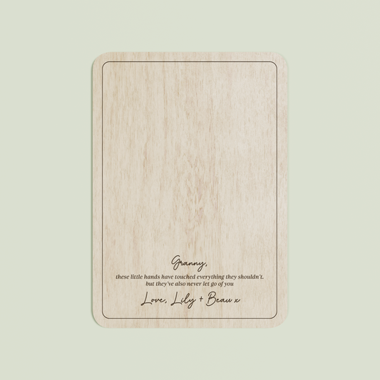 Elijah wooden handprint plaque with plain border and engraved text | Saint Sauvant Auckland NZ