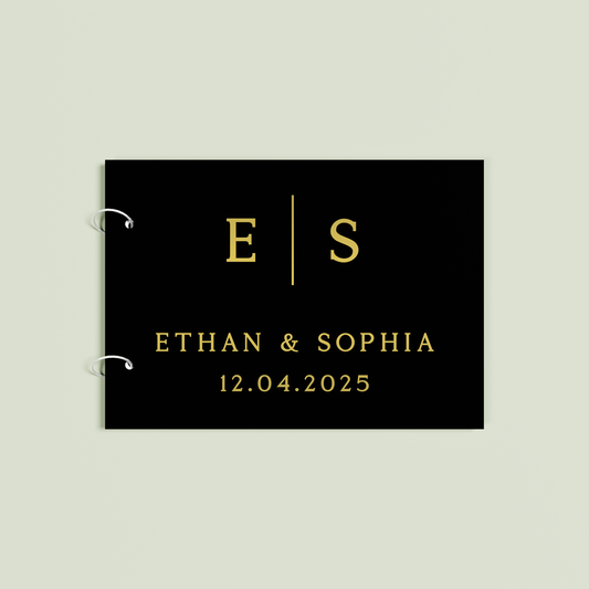 Etoile personalised guest book, gold text on black acrylic | Saint Sauvant Auckland NZ