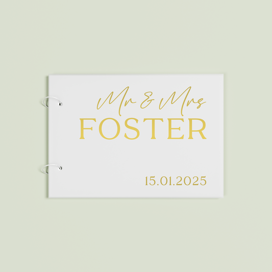 Fleur personalised guest book, gold text on frosted acrylic | Saint Sauvant Auckland NZ