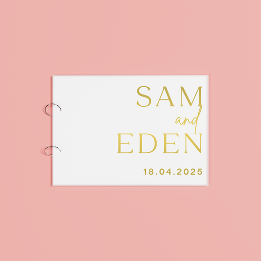 Sienna personalised guest book, gold text on frosted acrylic | Saint Sauvant Auckland NZ