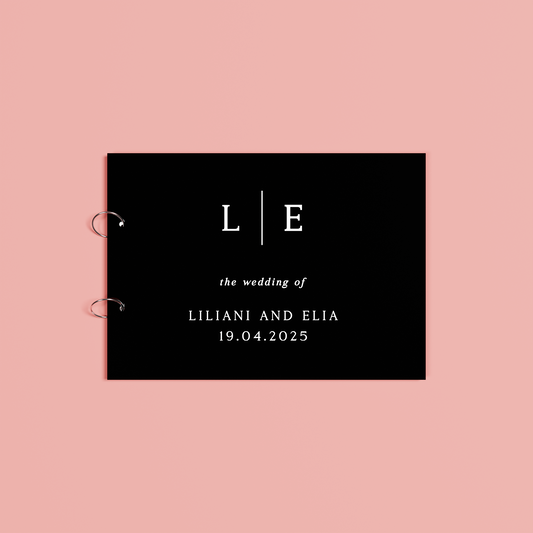 Nova personalised guest book, white text on black acrylic | Saint Sauvant Auckland NZ