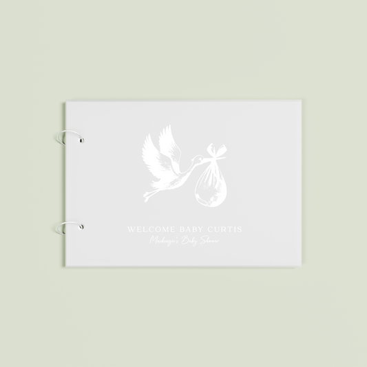 Joie personalised guest book, white text on frosted acrylic | Saint Sauvant Auckland NZ