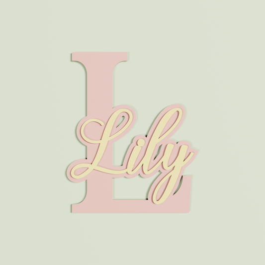 Double Layered blush letter 'L' with the name 'lily' in peach | Saint Sauvant Auckland NZ