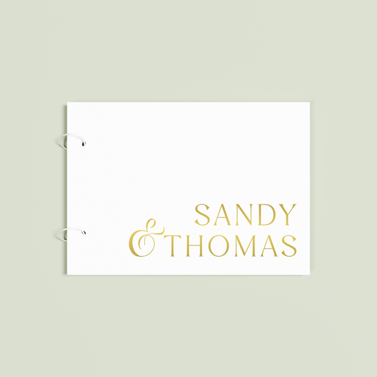 Reverie personalised guest book, gold text on white acrylic | Saint Sauvant Auckland NZ