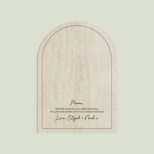 Theo arch wooden handprint plaque with plain border and engraved text | Saint Sauvant Auckland NZ