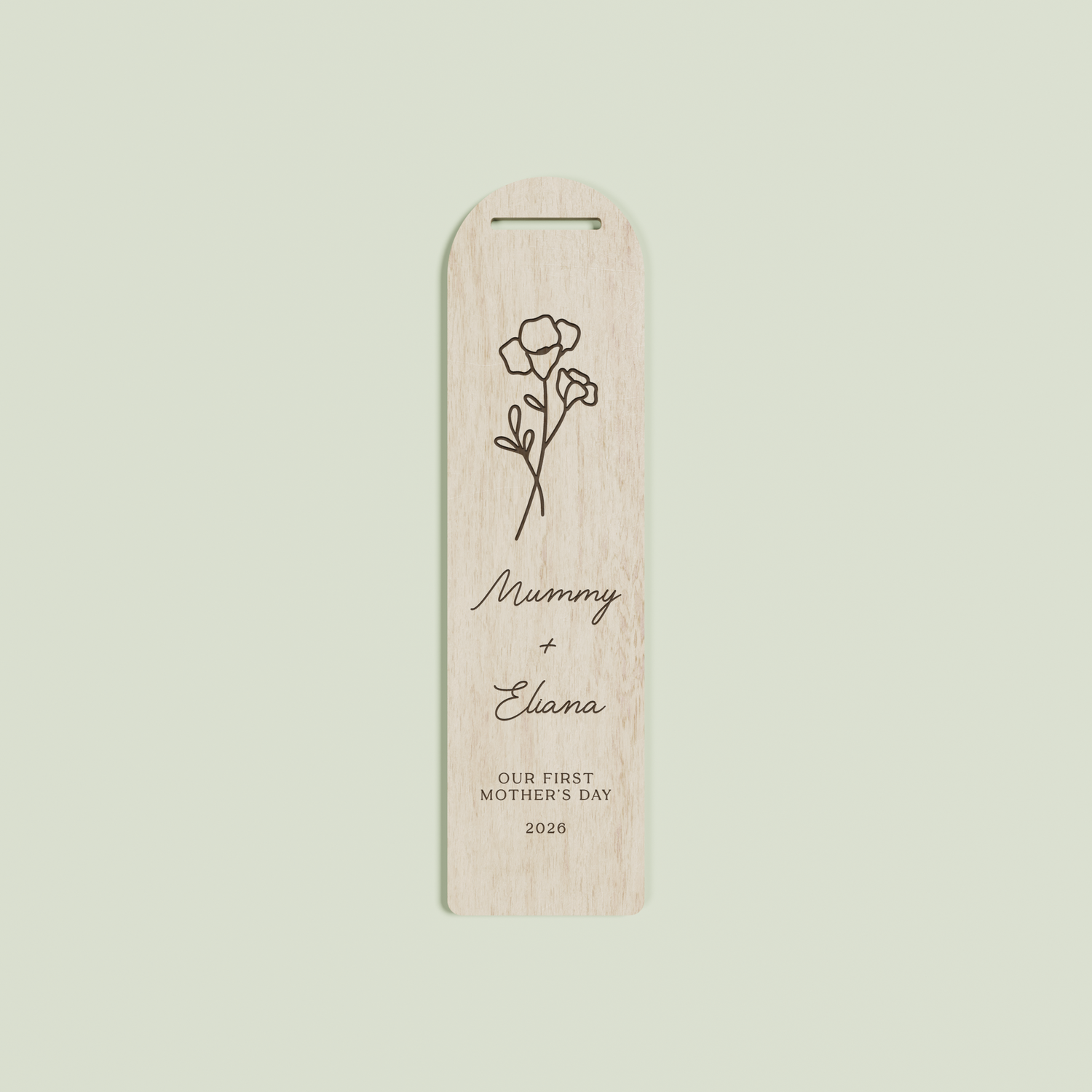 Wooden engraved bookmark with a floral design and text | Saint Sauvant Auckland NZ