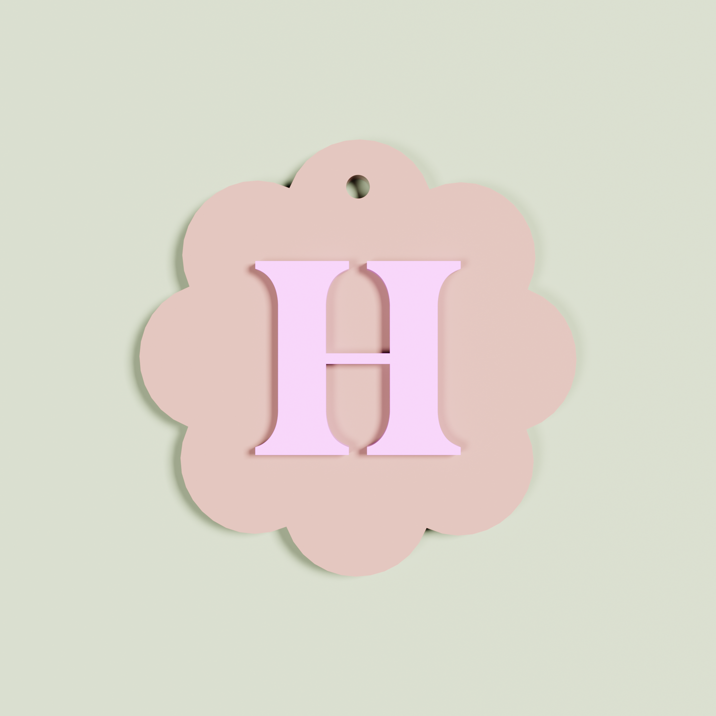 Granito double layered acrylic scallop keyring with Baby pink 'H' monogram on Blush acrylic | Saint Sauvant Auckland NZ