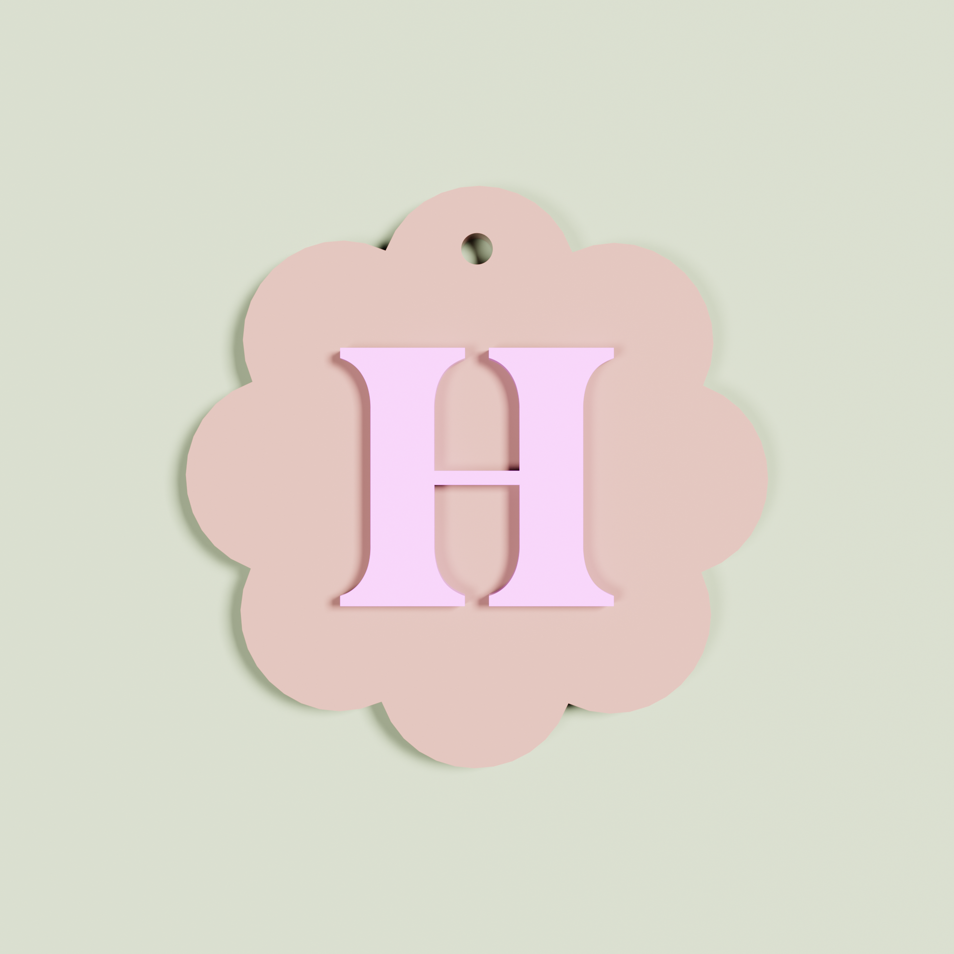 Granito double layered acrylic scallop keyring with Baby pink 'H' monogram on Blush acrylic | Saint Sauvant Auckland NZ