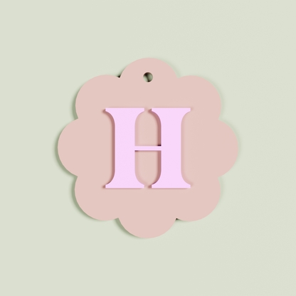 Granito double layered acrylic scallop keyring with Baby pink 'H' monogram on Blush acrylic | Saint Sauvant Auckland NZ