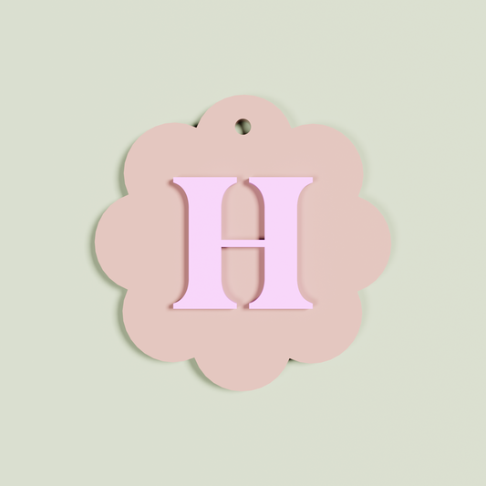 Granito double layered acrylic scallop keyring with Baby pink 'H' monogram on Blush acrylic | Saint Sauvant Auckland NZ