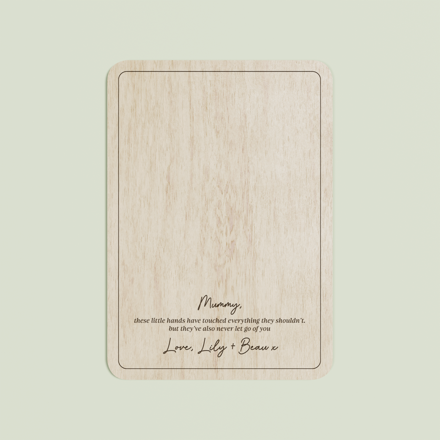 Beau wooden handprint plaque with plain border and engraved text | Saint Sauvant Auckland NZ