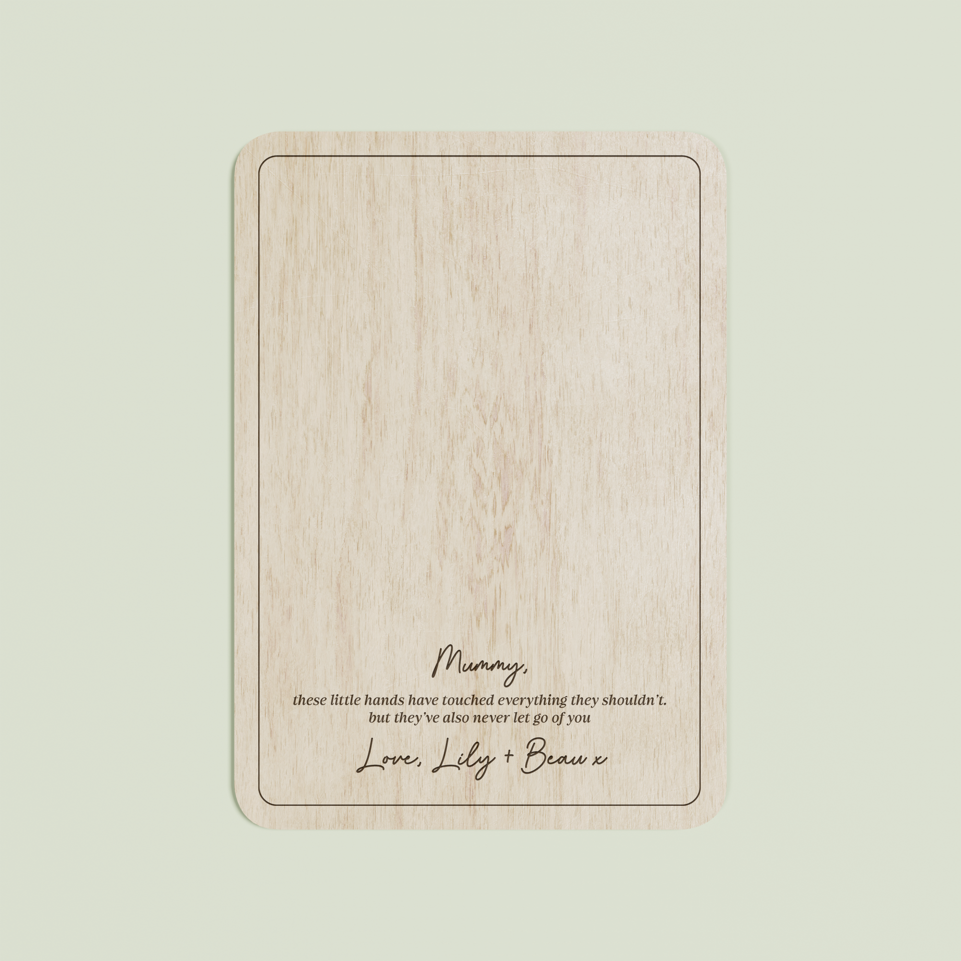 Beau wooden handprint plaque with plain border and engraved text | Saint Sauvant Auckland NZ