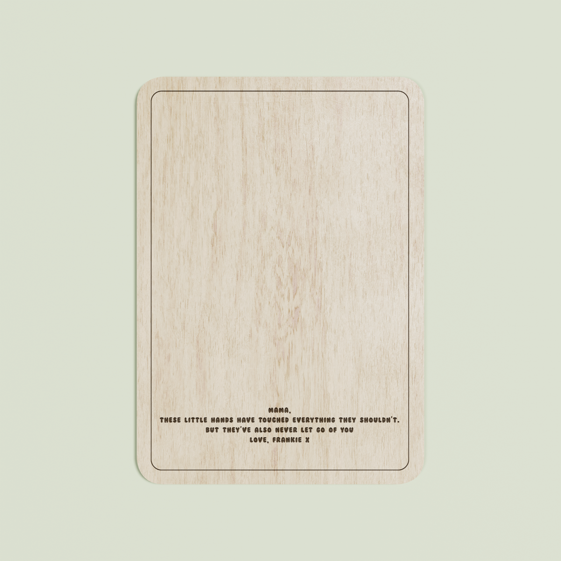 Beau wooden handprint plaque with plain border and engraved text | Saint Sauvant Auckland NZ