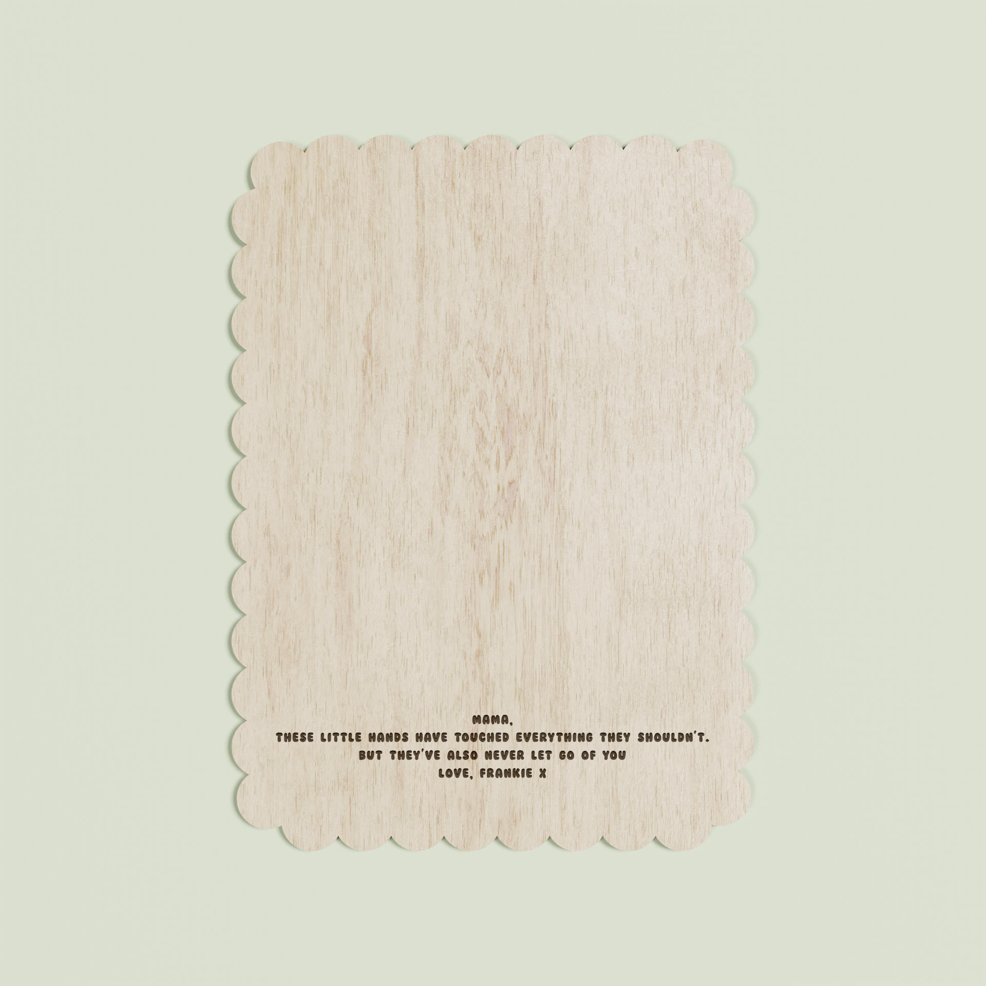 Beau wooden handprint plaque with scalloped border and engraved text | Saint Sauvant Auckland NZ