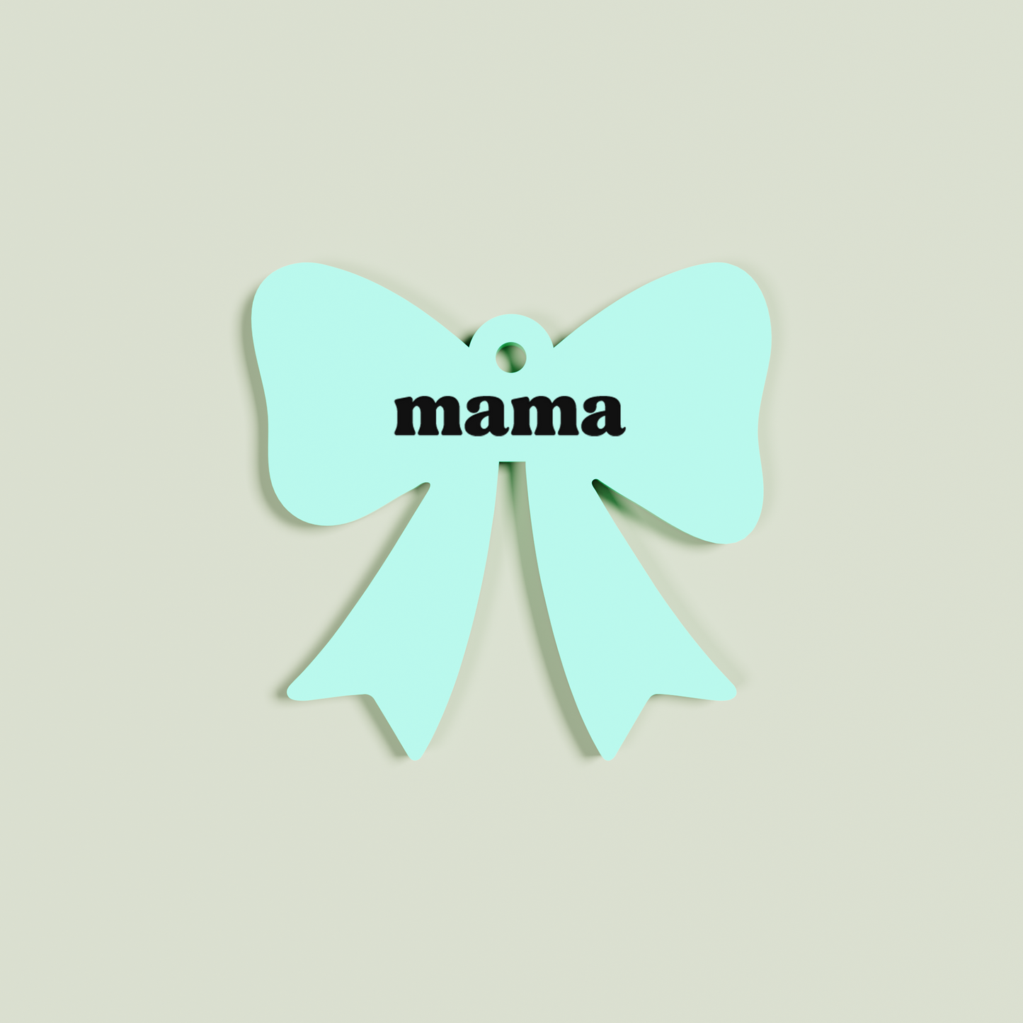 Peperino acrylic bow keyring with black 'mama' text on mint acrylic | Saint Sauvant Auckland NZ