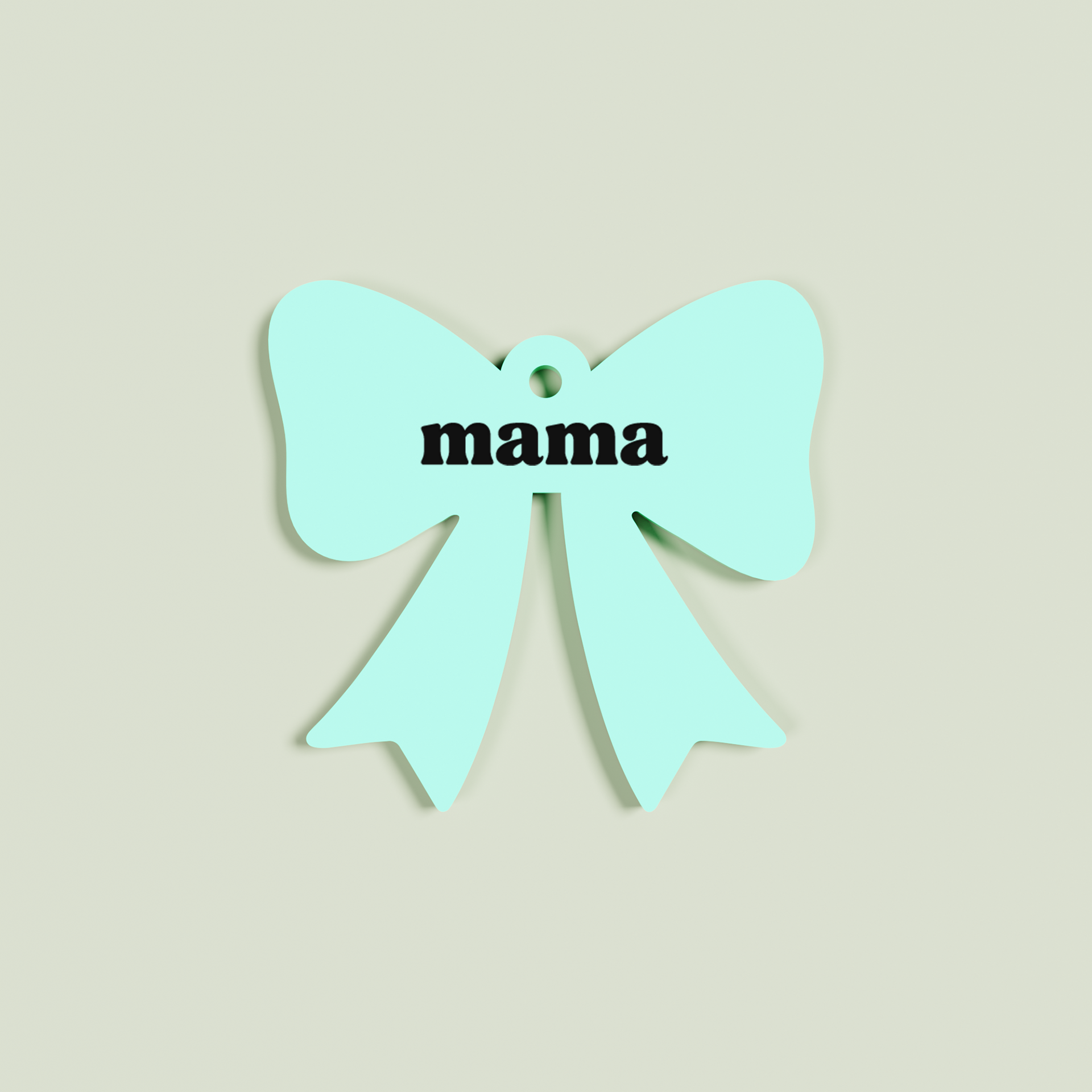 Peperino acrylic bow keyring with black 'mama' text on mint acrylic | Saint Sauvant Auckland NZ