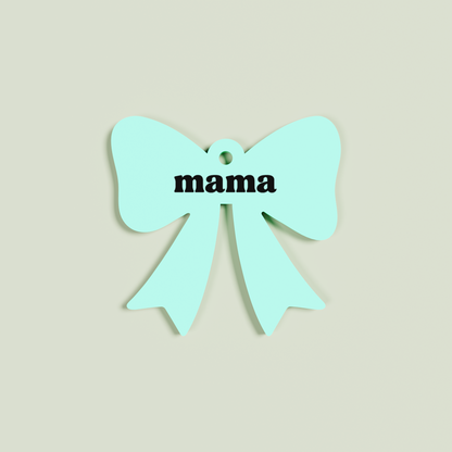 Peperino acrylic bow keyring with black 'mama' text on mint acrylic | Saint Sauvant Auckland NZ