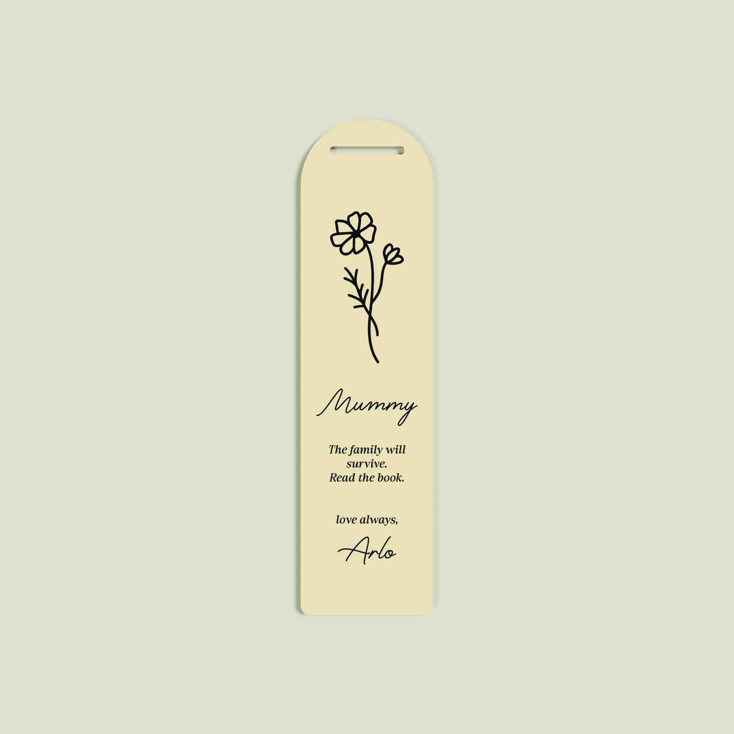Lierre acrylic bookmark with a floral design and black text on peach acrylic | Saint Sauvant Auckland NZ
