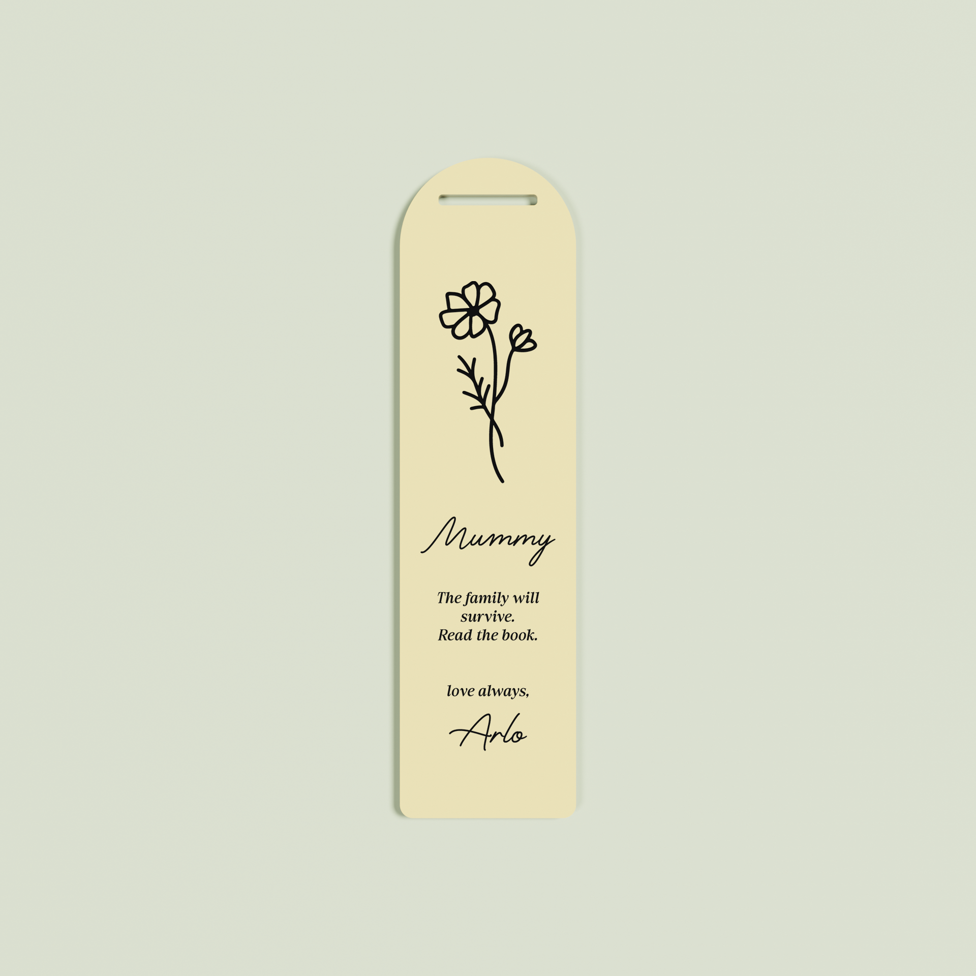 Lierre acrylic bookmark with a floral design and black text on peach acrylic | Saint Sauvant Auckland NZ