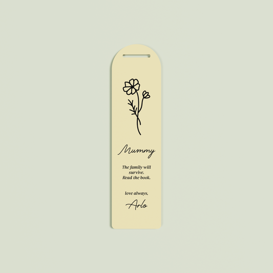 Lierre acrylic bookmark with a floral design and black text on peach acrylic | Saint Sauvant Auckland NZ