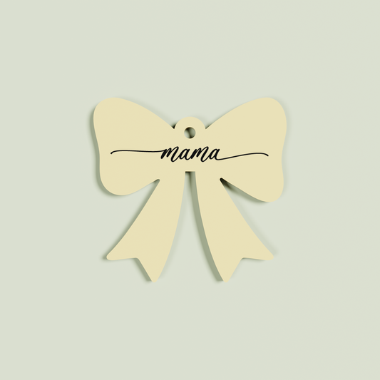 Opus acrylic bow keyring with black 'mama' text on peach acrylic | Saint Sauvant Auckland NZ