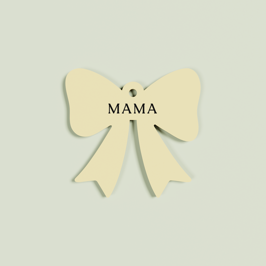 Venato acrylic bow keyring with black 'mama' text on peach acrylic | Saint Sauvant Auckland NZ
