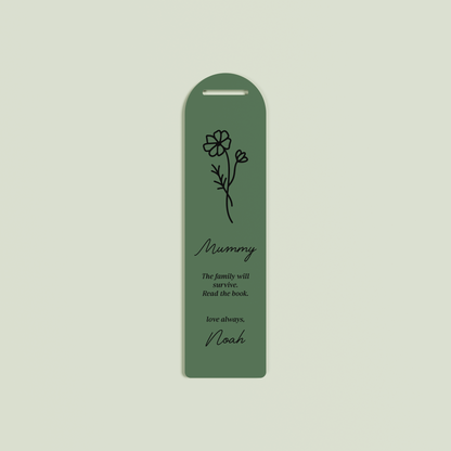 Lierre acrylic bookmark with a floral design and black text on sage acrylic | Saint Sauvant Auckland NZ