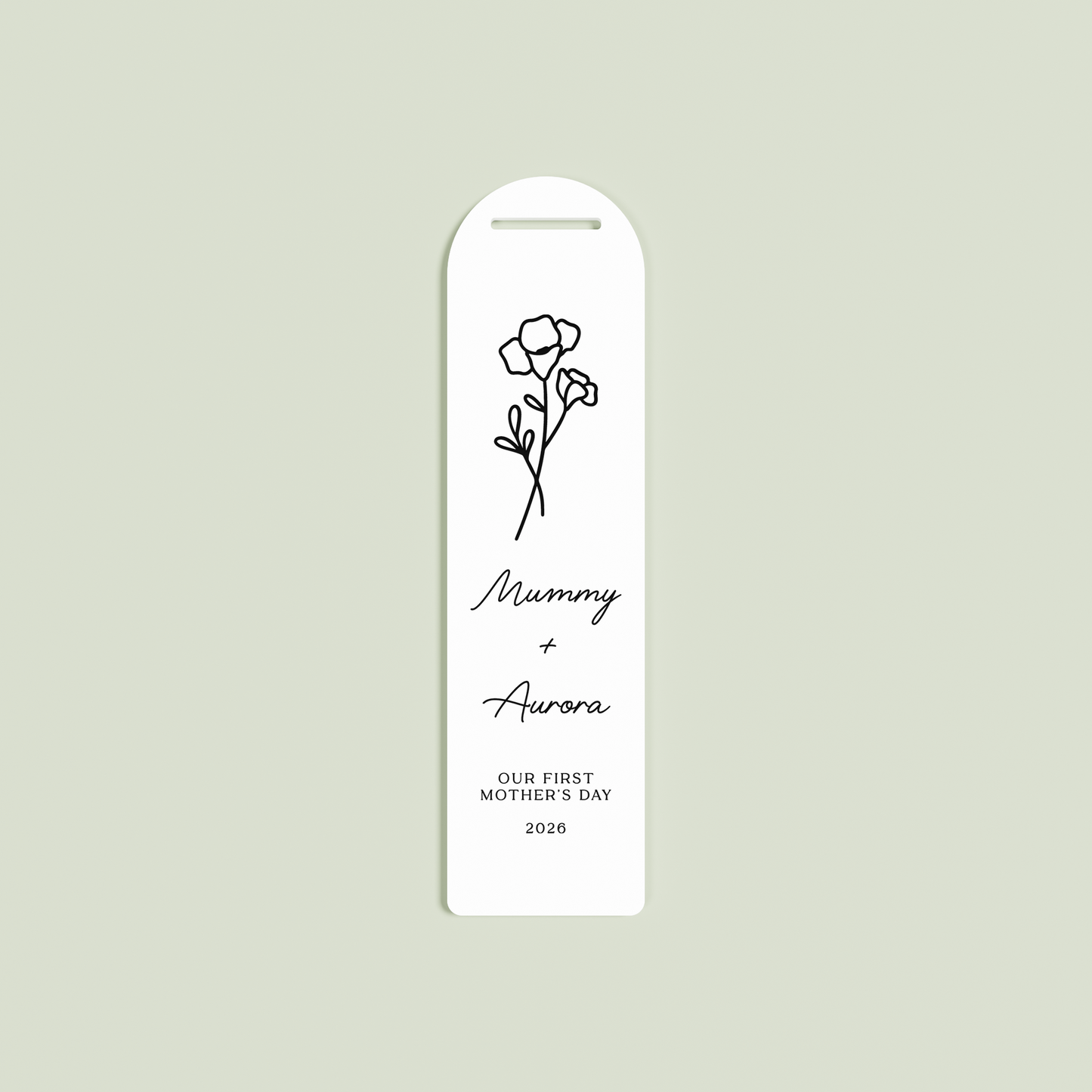 Verveine acrylic bookmark with a floral design and black text on white acrylic | Saint Sauvant Auckland NZ