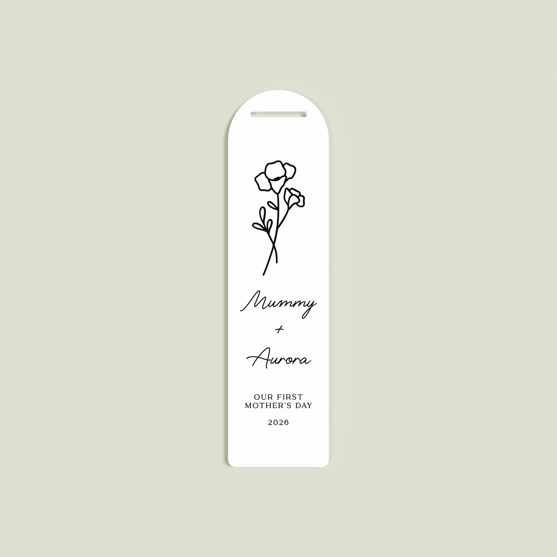 Verveine acrylic bookmark with a floral design and black text on white acrylic | Saint Sauvant Auckland NZ