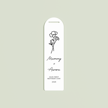 Verveine acrylic bookmark with a floral design and black text on white acrylic | Saint Sauvant Auckland NZ