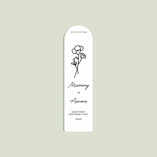 Verveine acrylic bookmark with a floral design and black text on white acrylic | Saint Sauvant Auckland NZ