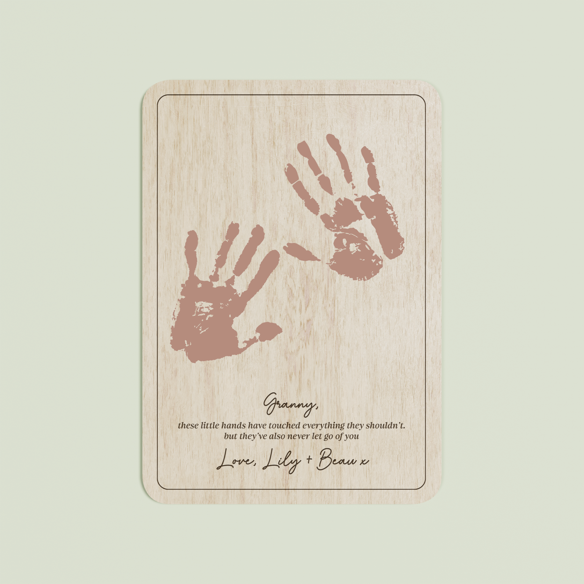 Elijah wooden handprint plaque with plain border and engraved text | Saint Sauvant Auckland NZ