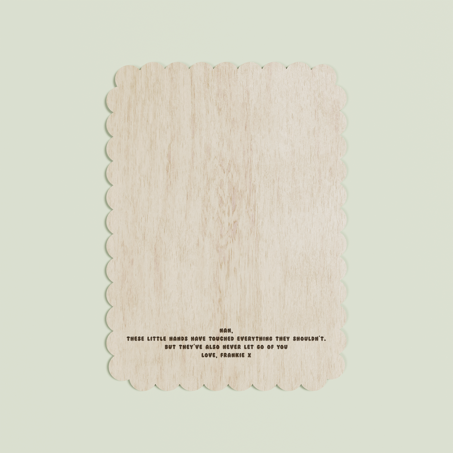 Elijah wooden handprint plaque with scalloped border and engraved text | Saint Sauvant Auckland NZ