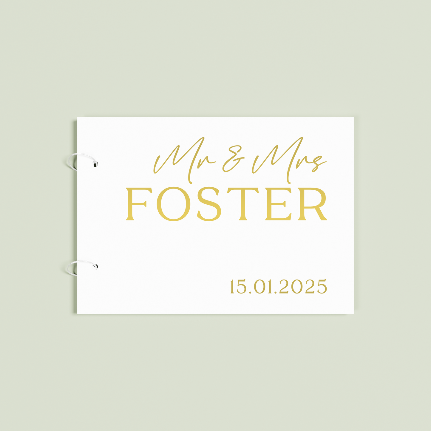 Fleur personalised guest book, gold text on white acrylic | Saint Sauvant Auckland NZ