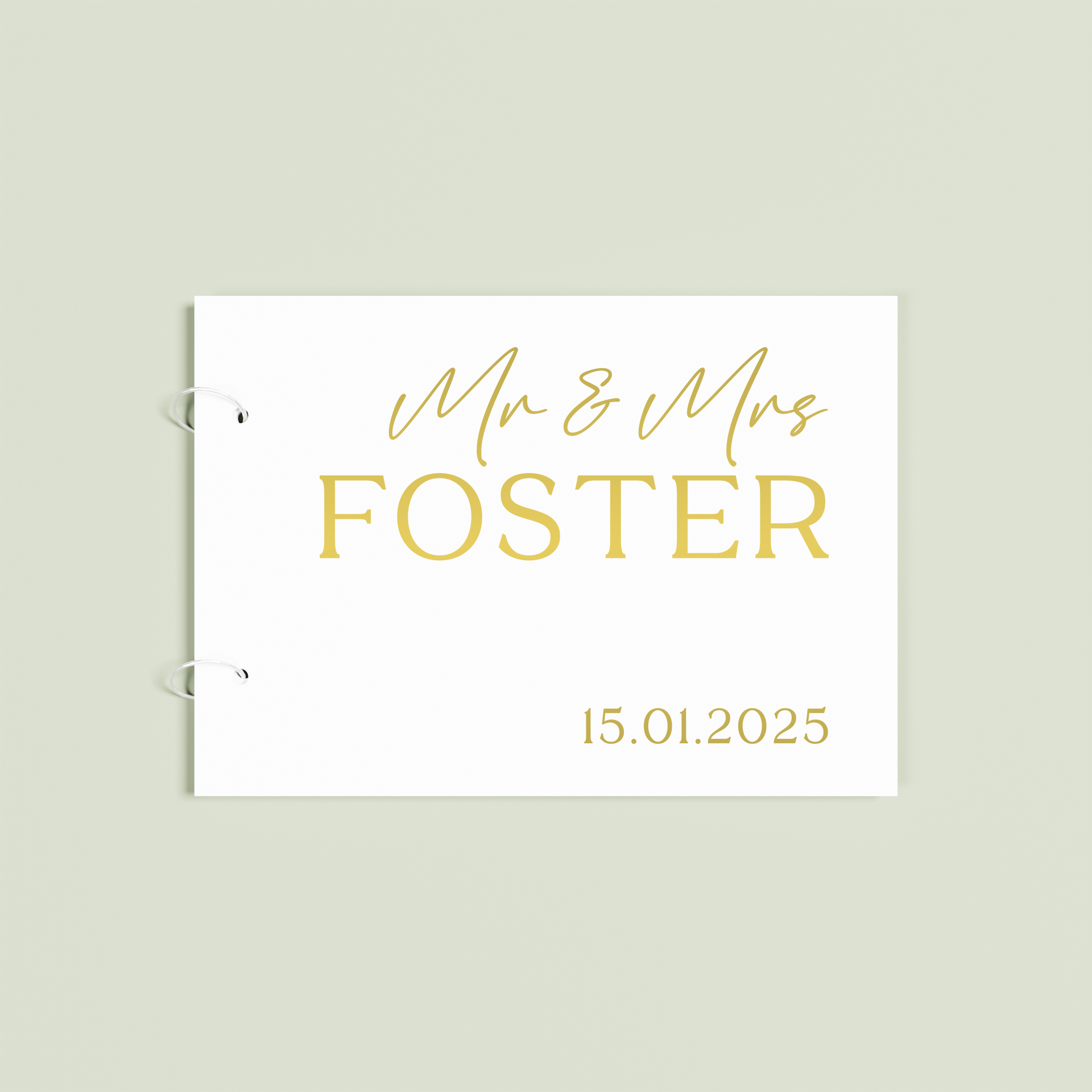 Fleur personalised guest book, gold text on white acrylic | Saint Sauvant Auckland NZ