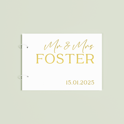 Fleur personalised guest book, gold text on white acrylic | Saint Sauvant Auckland NZ