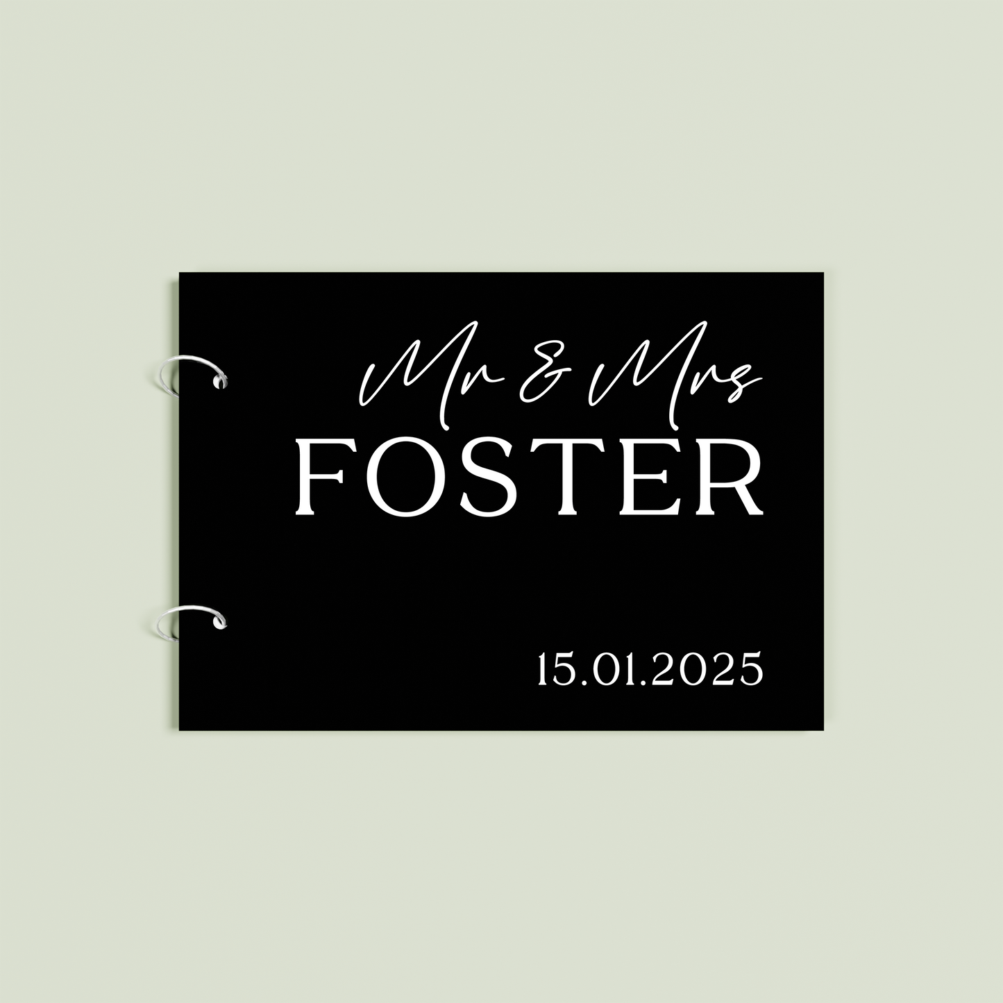 Fleur personalised guest book, white text on black acrylic | Saint Sauvant Auckland NZ