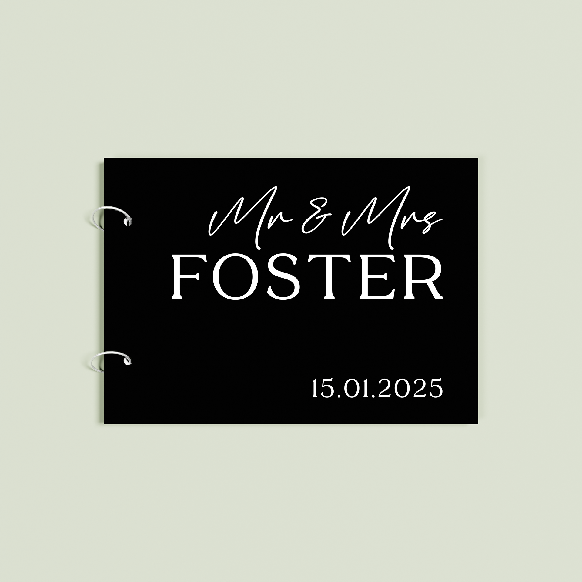 Fleur personalised guest book, white text on black acrylic | Saint Sauvant Auckland NZ