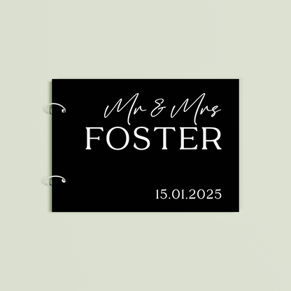 Fleur personalised guest book, white text on black acrylic | Saint Sauvant Auckland NZ