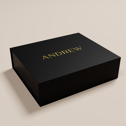 Peony personalised gift box, gold text on black acrylic | Saint Sauvant Auckland NZ