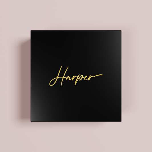 Petal personalised gift box, gold text on black acrylic | Saint Sauvant Auckland NZ
