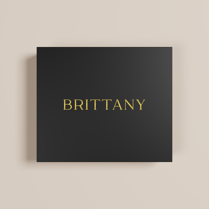 Peony personalised gift box, gold text on black acrylic | Saint Sauvant Auckland NZ