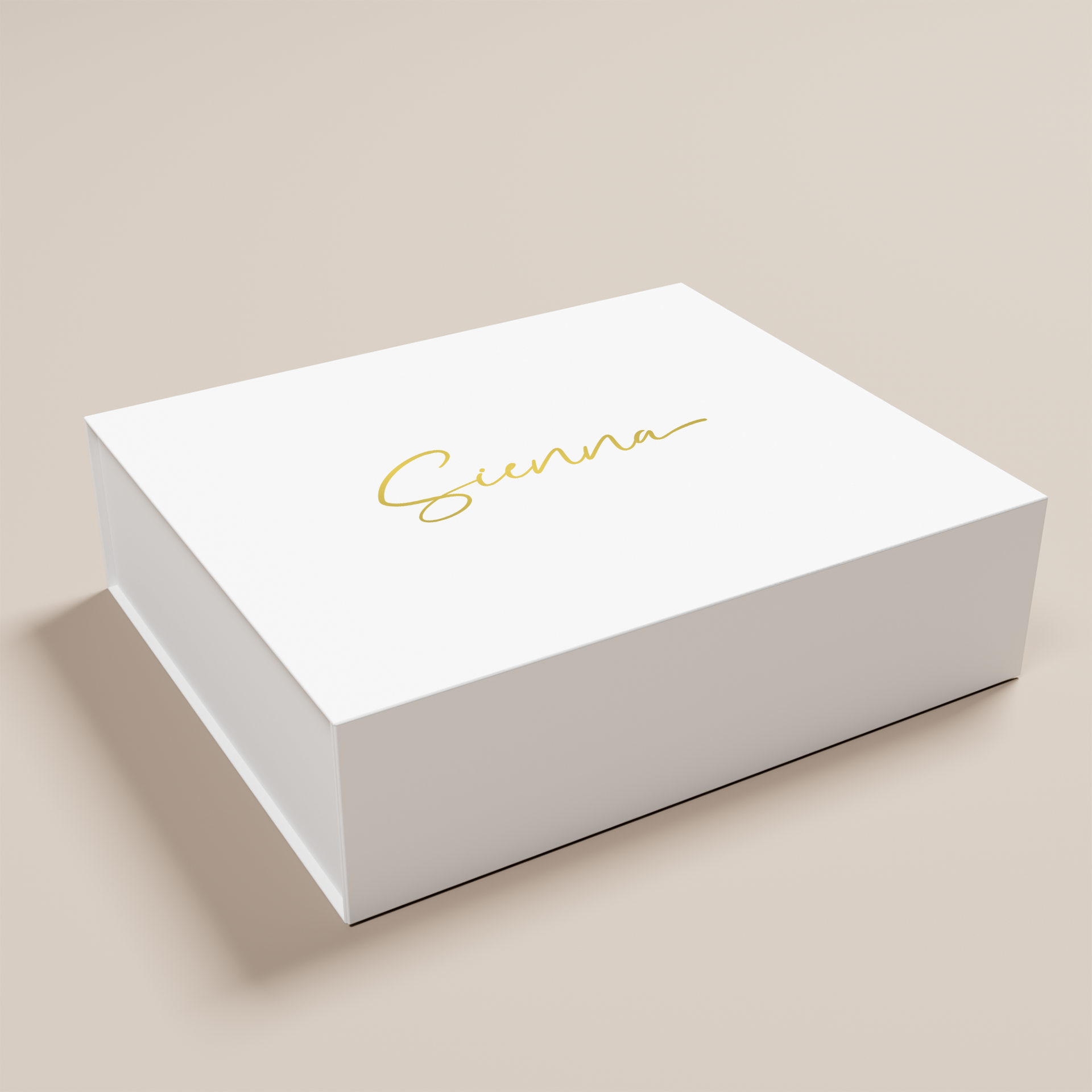 Iris personalised gift box, gold text on white acrylic | Saint Sauvant Auckland NZ