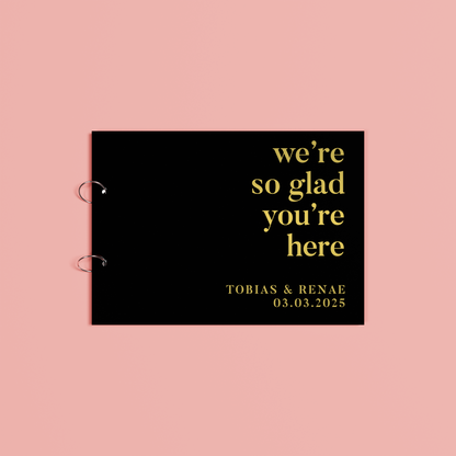 Aria personalised guest book, gold text on black acrylic | Saint Sauvant Auckland NZ