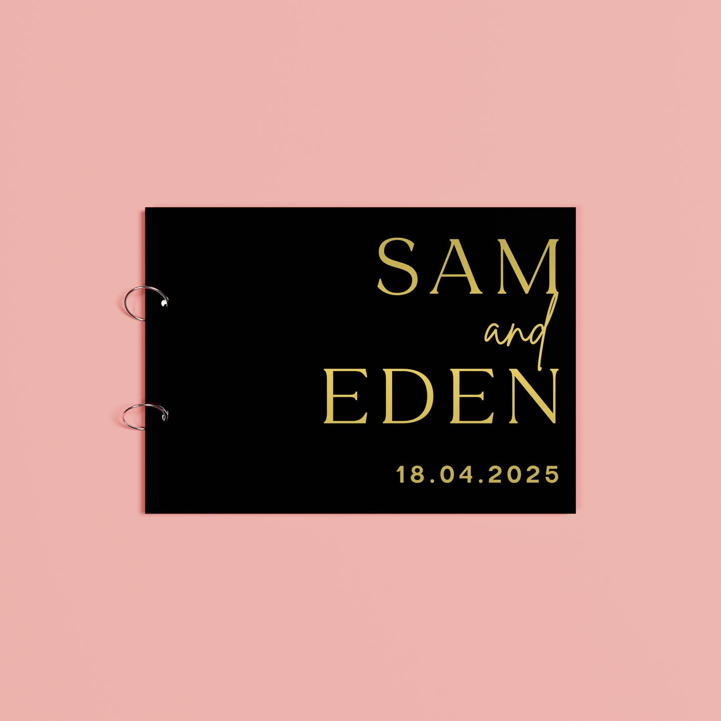 Sienna personalised guest book, gold text on black acrylic | Saint Sauvant Auckland NZ