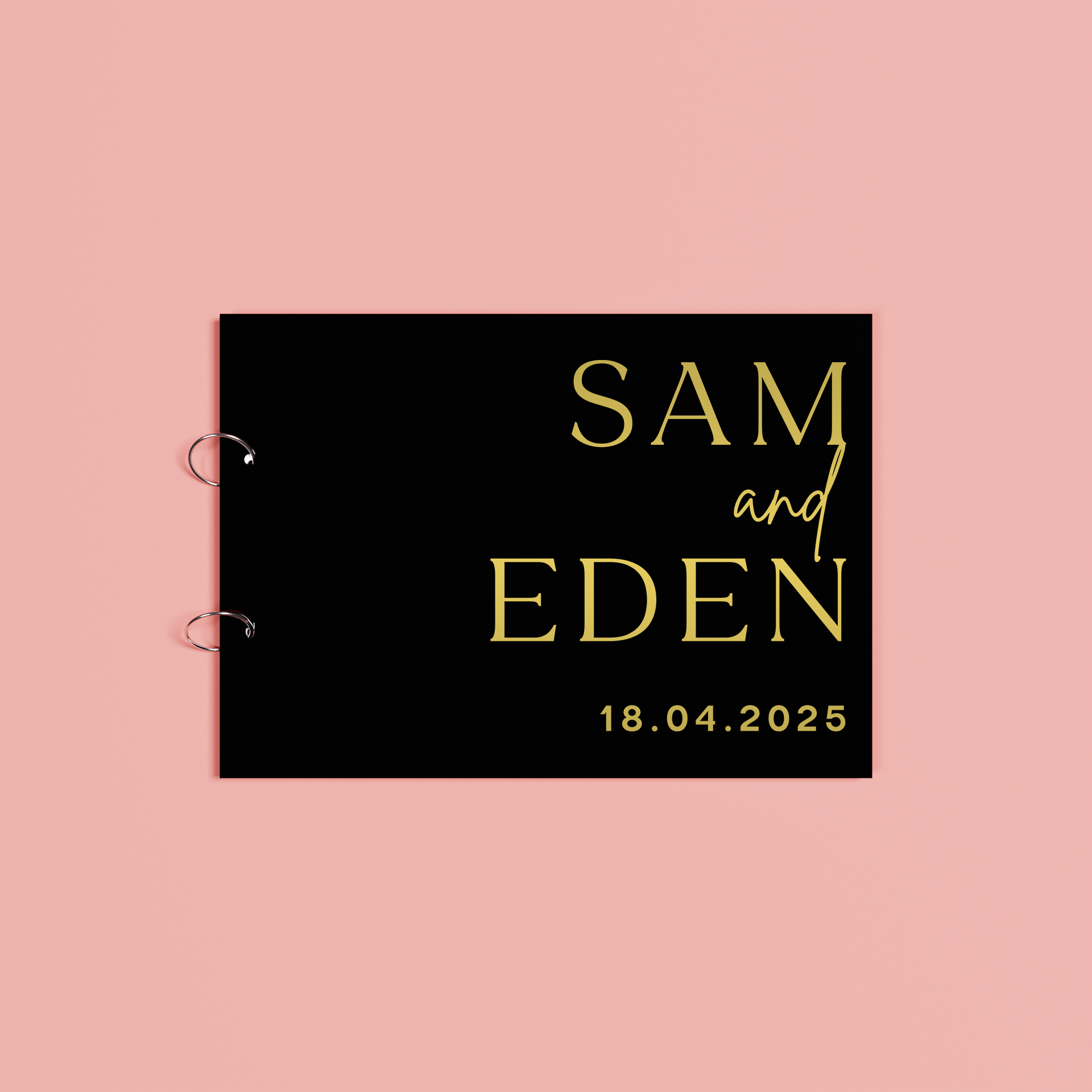 Sienna personalised guest book, gold text on black acrylic | Saint Sauvant Auckland NZ