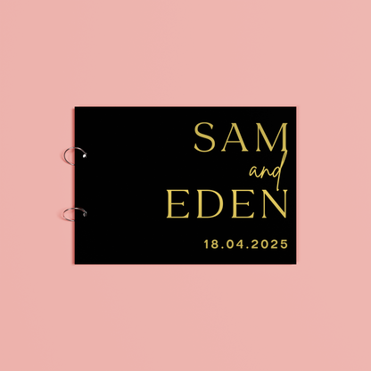 Sienna personalised guest book, gold text on black acrylic | Saint Sauvant Auckland NZ