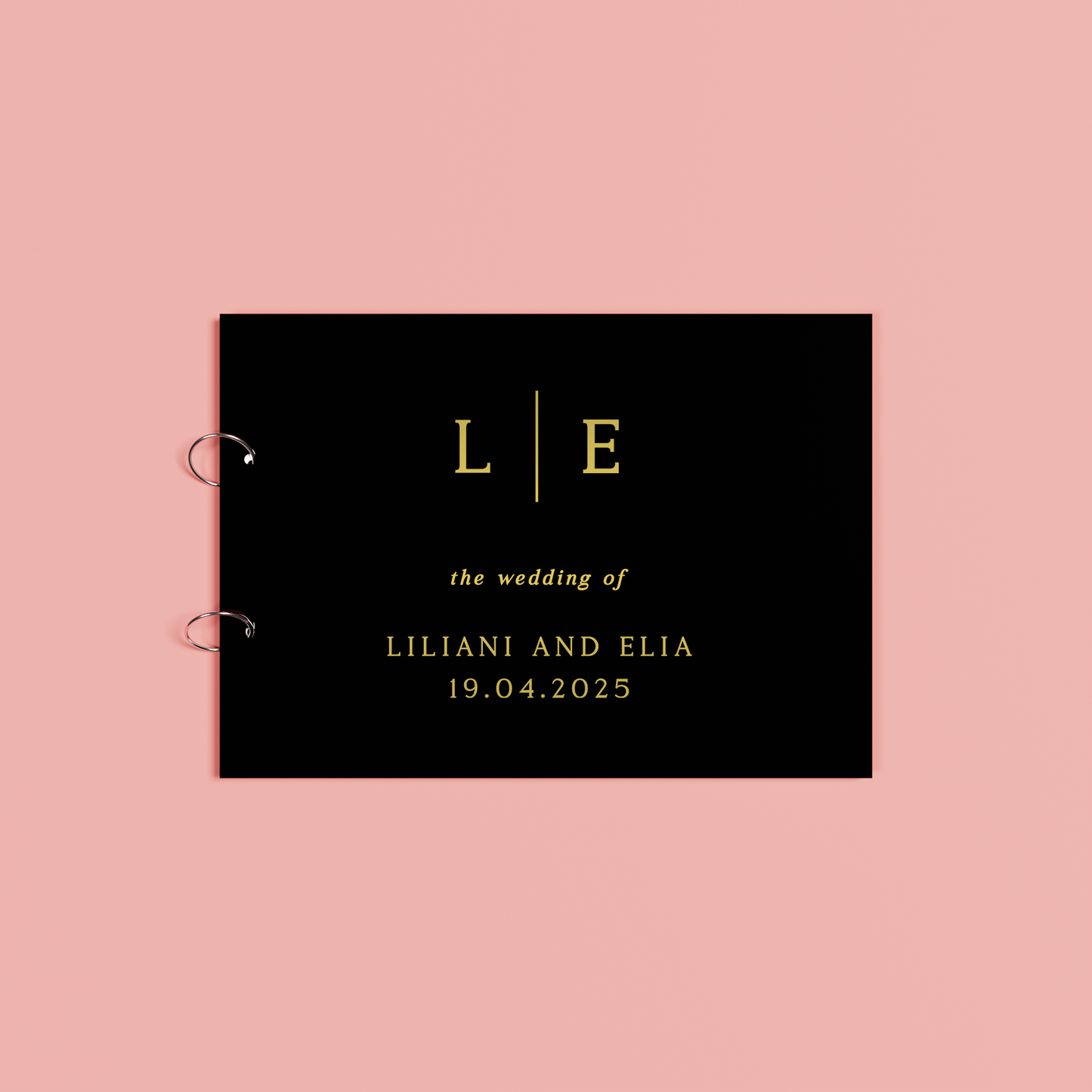 Nova personalised guest book, gold text on black acrylic | Saint Sauvant Auckland NZ