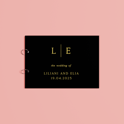 Nova personalised guest book, gold text on black acrylic | Saint Sauvant Auckland NZ