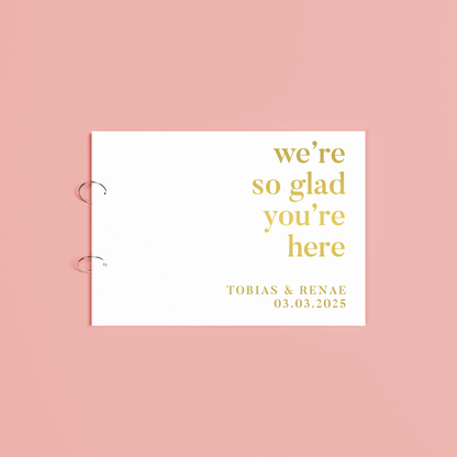 Aria personalised guest book, gold text on white acrylic | Saint Sauvant Auckland NZ